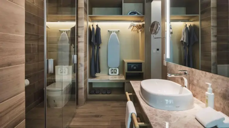 a bathroom with a sink and a shower at Avani Plus Khao Lak Resort in Khao Lak
