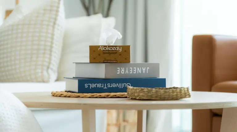 a pile of books sitting on a table at Elite Escape Holiday Home - 2 BHK Getaway with Dubai Mall Access - 1508 in Dubai
