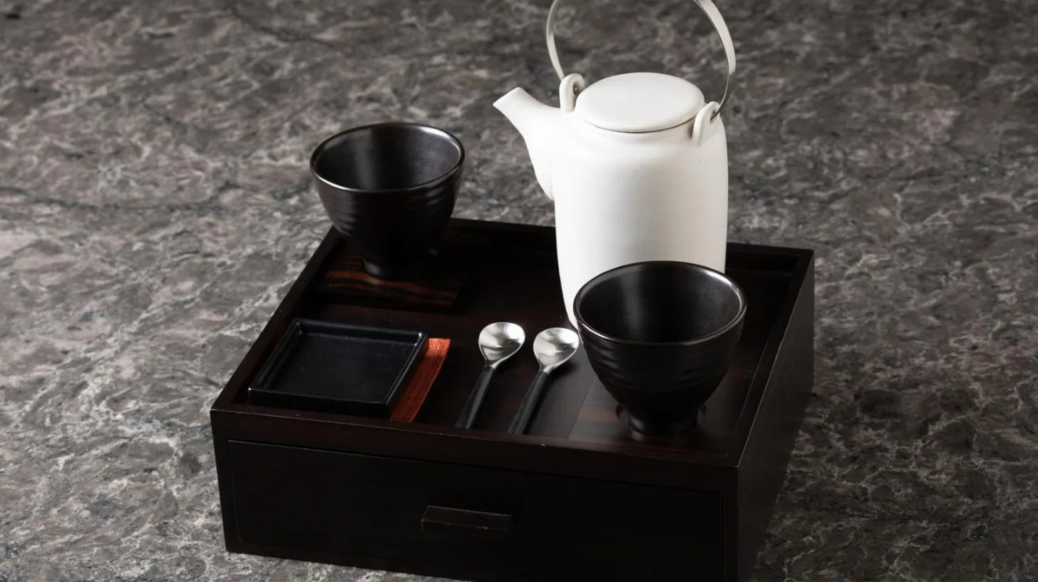 a black box with a pitcher and two spoons at Grand Hyatt Tokyo in Tokyo