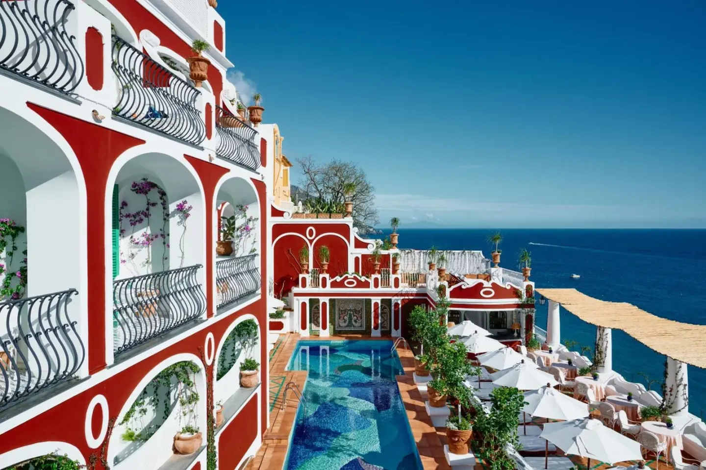 Beautiful pool area at Le Sirenuse in Positano, Italy