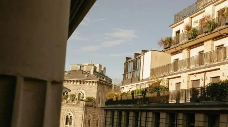 a window view of a building with a balcony at Mandarin Oriental