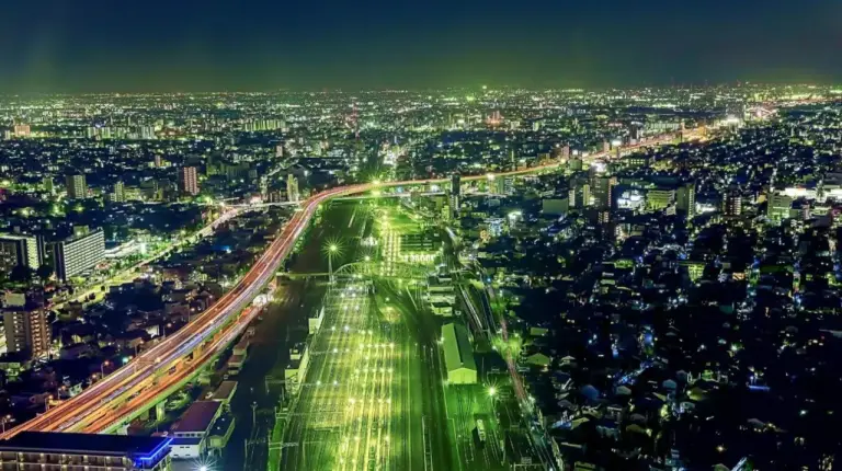 a view of a city at night with lights at Nagoya Prince Hotel Sky Tower in Nagoya