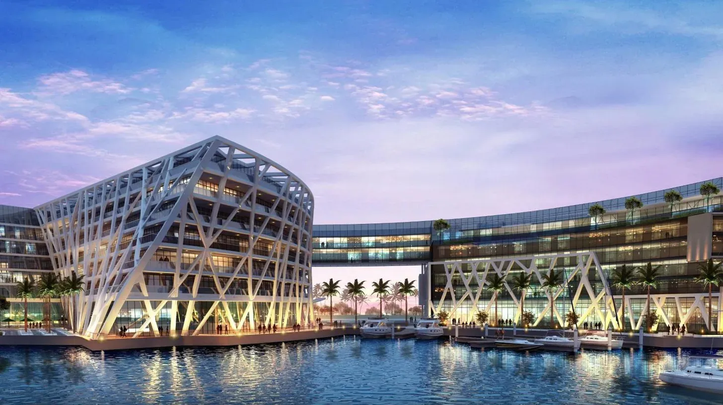 eine Darstellung eines groÃen GebÃ¤udes mit Wasser davor im The Abu Dhabi EDITION in Abu Dhabi